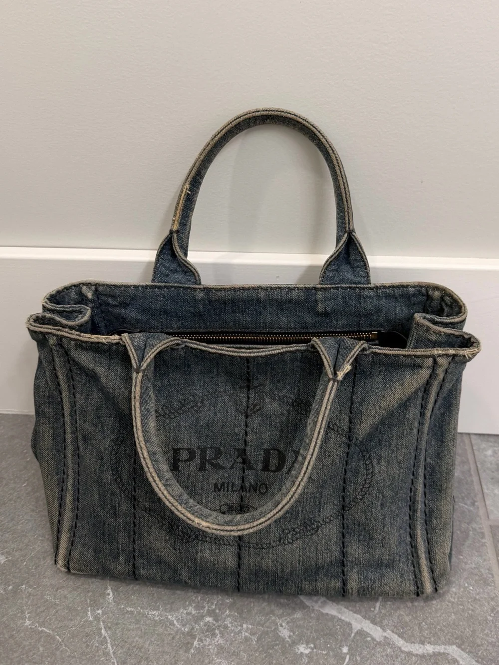 Prada Canapa Tote Vintage Denim Blue